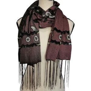 Pineapple Moon Burnout Poppy Embroidered Fringed Scarf